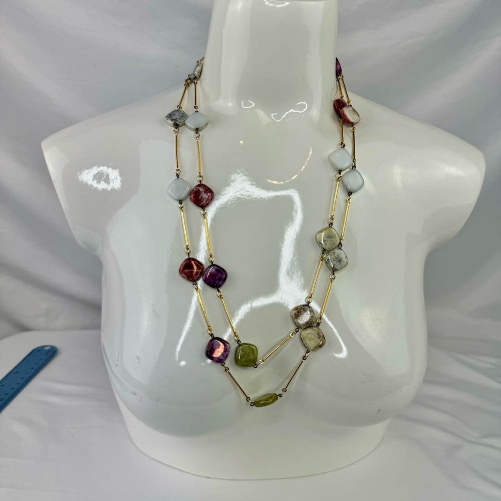 Multi Color Stone Link Long Necklace 24 Inches